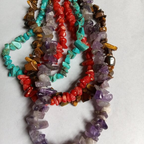 Handmade Four Strand Genuine Semi-Precious Stone Necklace 90g - Picture 7 of 13